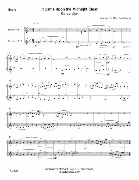 Free Sheet Music It Came Upon The Midnight Clear Trumpet Duet Unaccompanied