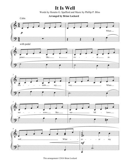 Free Sheet Music It Is Well Easy Beginner Piano