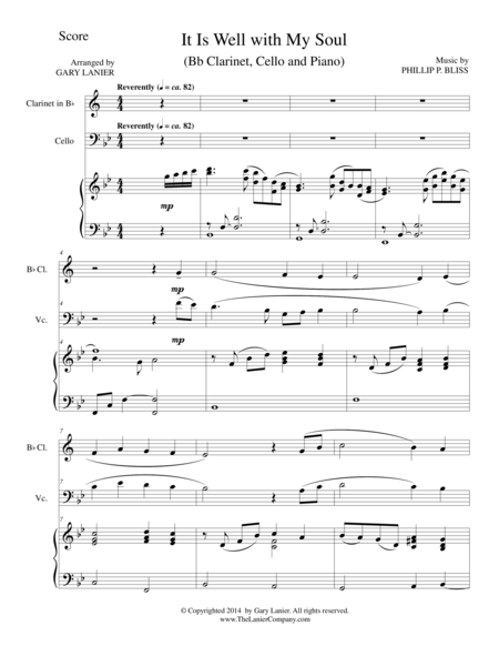 It Is Well With My Soul Trio Bb Clarinet Cello Piano With Score And Parts Sheet Music