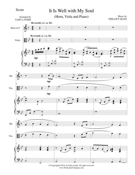 It Is Well With My Soul Trio French Horn Viola Piano With Score And Parts Sheet Music