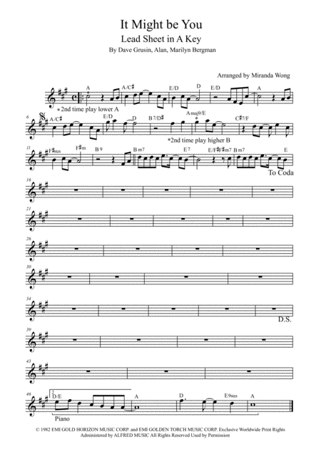 Free Sheet Music It Might Be You Lead Sheet In A Key With Chords