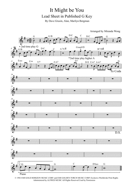 It Might Be You Lead Sheet In Published G Key A Key And E Key Sheet Music