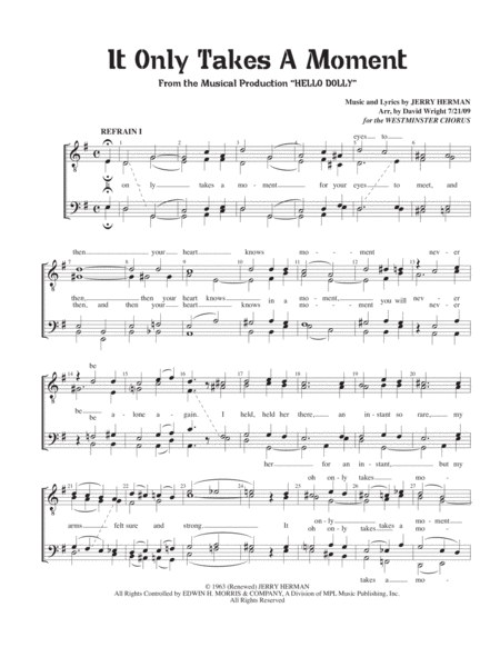 Free Sheet Music It Only Takes A Moment F Quartet Pricing