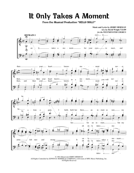 Free Sheet Music It Only Takes A Moment M Quartet Pricing