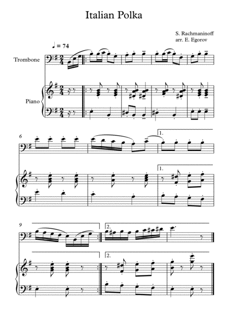 Free Sheet Music Italian Polka Sergei Rachmaninoff For Trombone Piano