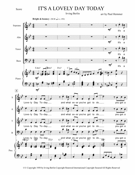 Free Sheet Music Its A Lovely Day Today Irving Berlin Satb Piano