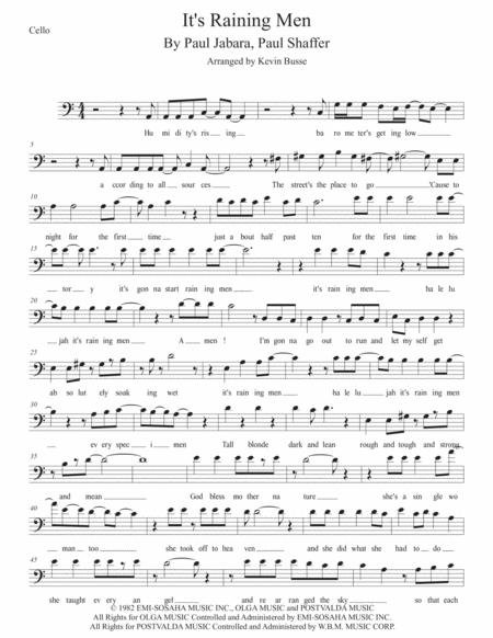 Its Raining Men Easy Key Of C Cello Sheet Music