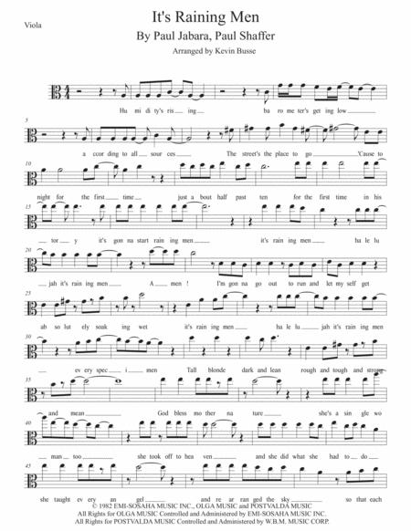 Its Raining Men Easy Key Of C Viola Sheet Music