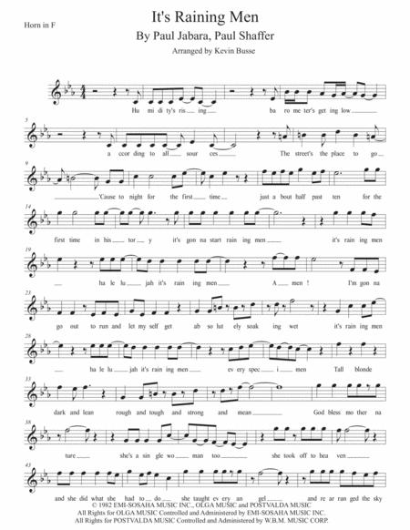 Its Raining Men Original Key Horn In F Sheet Music