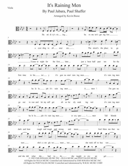 Free Sheet Music Its Raining Men Original Key Viola