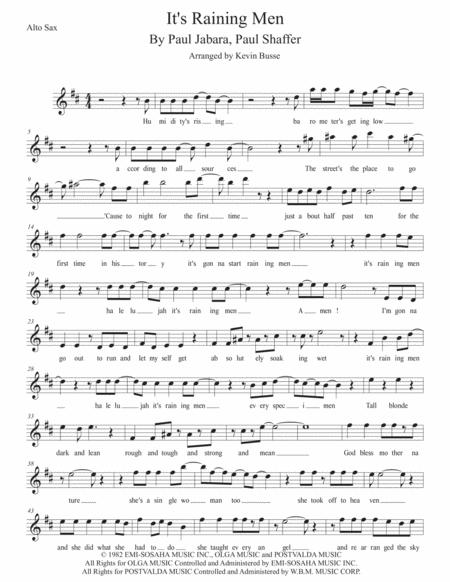 Its Raining Men W Lyrics Alto Sax Sheet Music