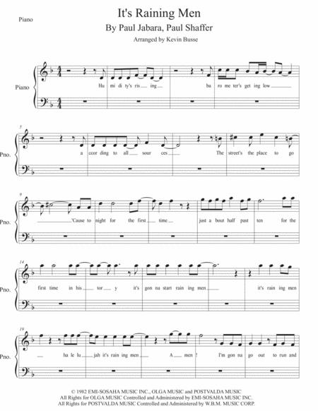 Its Raining Men W Lyrics Piano Sheet Music