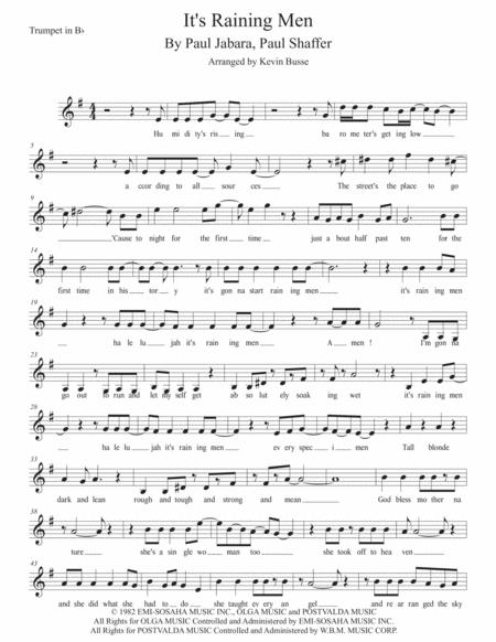 Its Raining Men W Lyrics Trumpet Sheet Music