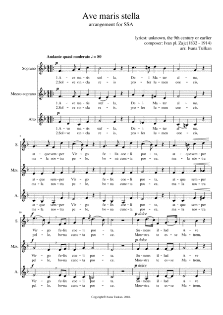 Ivan Zajc Ave Maris Stella For Ssa A Cappella Sheet Music