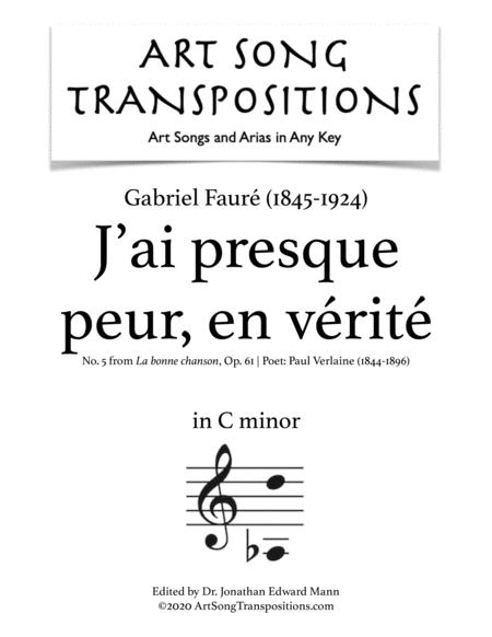 Free Sheet Music J Ai Presque Peur En Vrit Op 61 No 5 Transposed To C Minor