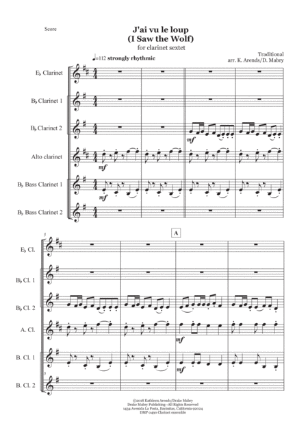 J Ai Vu Le Loup Mixed Clarinet Ensemble Sheet Music