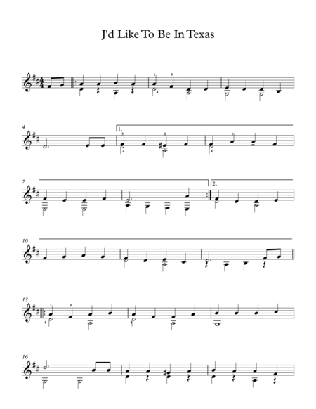 J D Like To Be In Texas American Traditional Song Sheet Music