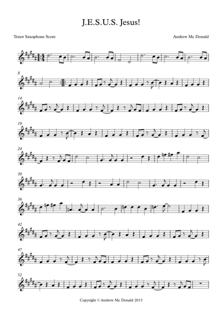 Free Sheet Music J Es Us Jesus Bb Tenor Saxophone Score