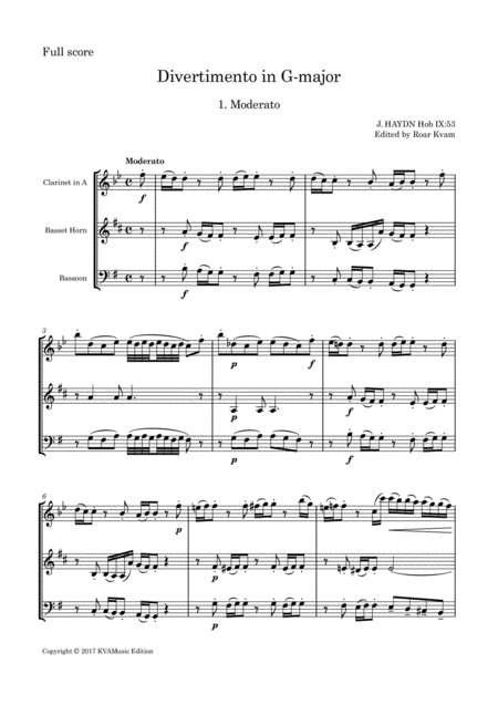 Free Sheet Music J Haydn Divertimento In G Major Hob Ix 53