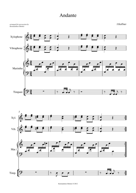 Free Sheet Music J Kuffner Andante For Percussion Quartet