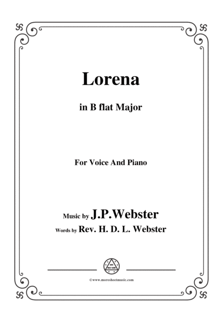 J P Webster Lorena In B Flat Major For Voice And Piano Sheet Music