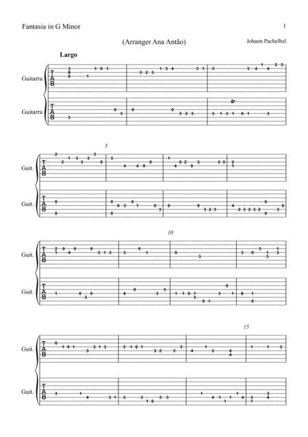 J Pachelbel Fantasia In G Minor Portuguese Guitar Sheet Music