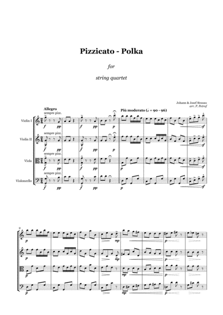 J Straus Pizzicato Polka String Quartet Score And Parts Sheet Music