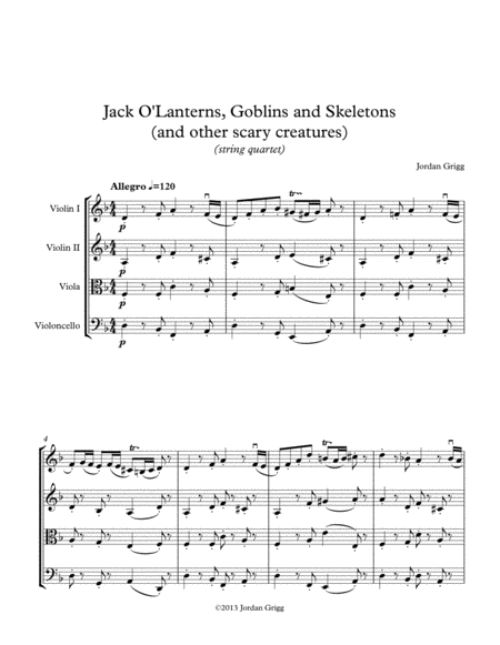 Jack O Lanterns Goblins And Skeletons And Other Scary Creatures String Quartet Sheet Music