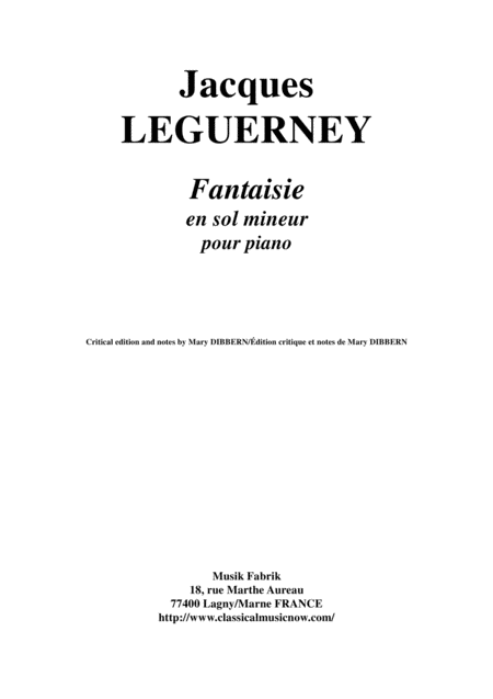 Jacques Leguerney Fantaisie In G Minor For Piano Sheet Music