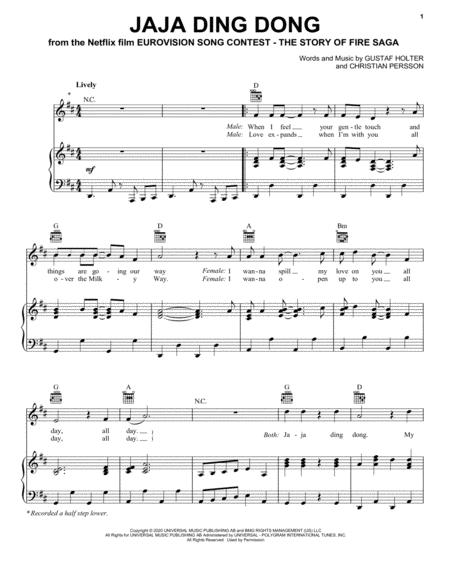 Free Sheet Music Jaja Ding Dong From Eurovision Song Contest The Story Of Fire Saga