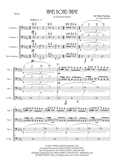 James Bond Theme For Trombone Quartet Sheet Music