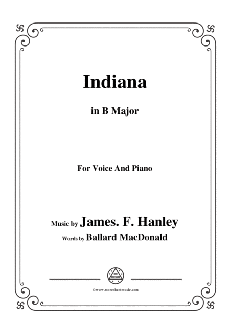 James F Hanley Indiana In B Major For Voice And Piano Sheet Music