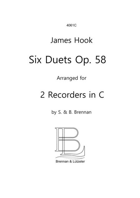 James Hook 6 Duetts Op 58 Arranged For 2 Recorders In C Score Sheet Music