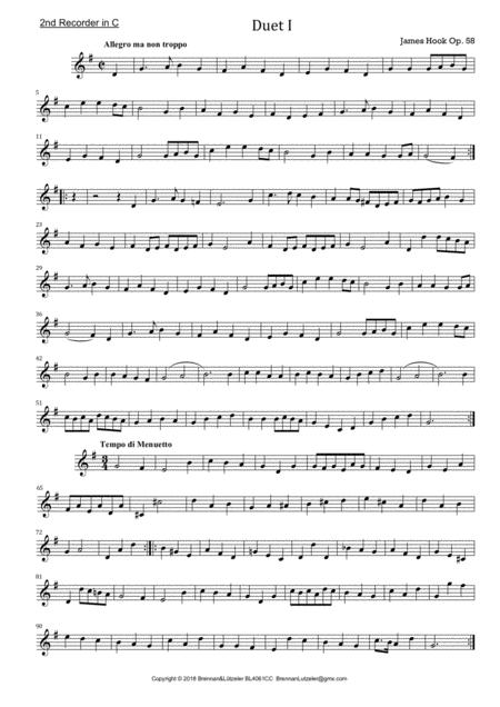 Free Sheet Music James Hook 6 Duetts Op 58 For 2 Recorders In C 2nd Part