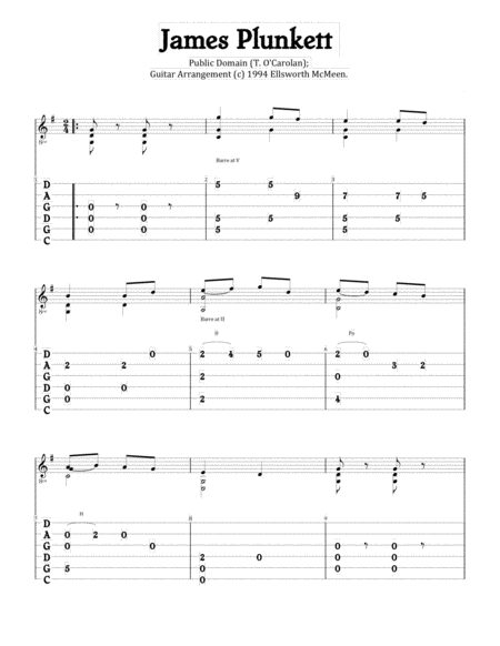 James Plunkett For Fingerstyle Guitar Tuned Cgdgad Sheet Music