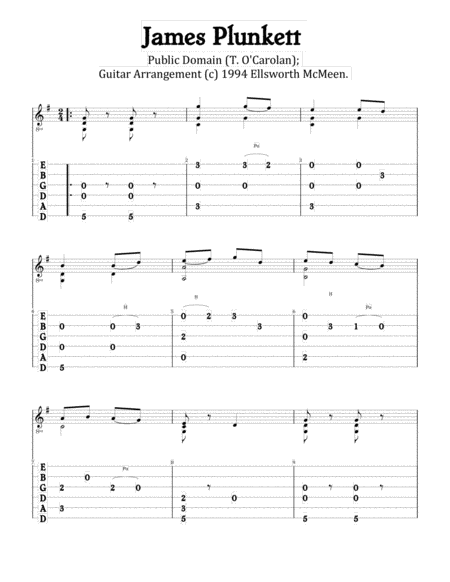 James Plunkett For Fingerstyle Guitar Tuned Drop D Sheet Music