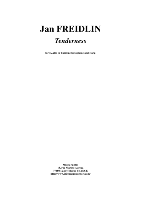 Jan Freidlin Tenderness For Eb Alto Or Baritone Saxophone And Harp Sheet Music