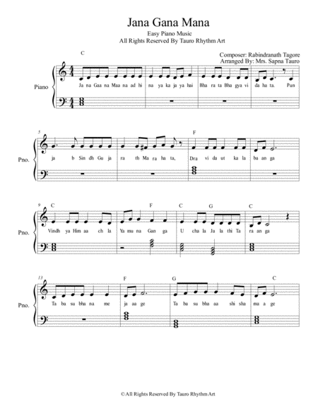 Free Sheet Music Jana Gana Mana