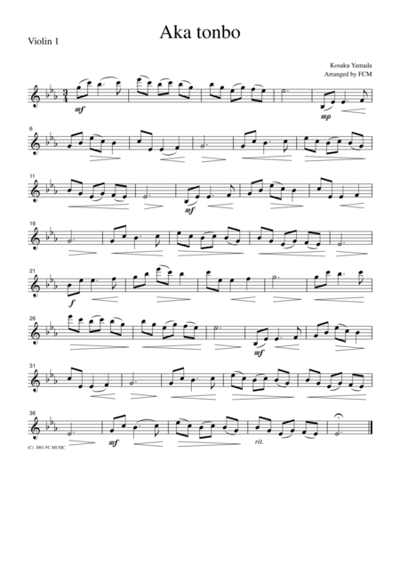 Free Sheet Music Japanese Famous Song Aka Tonbo For String Quartet Jd006