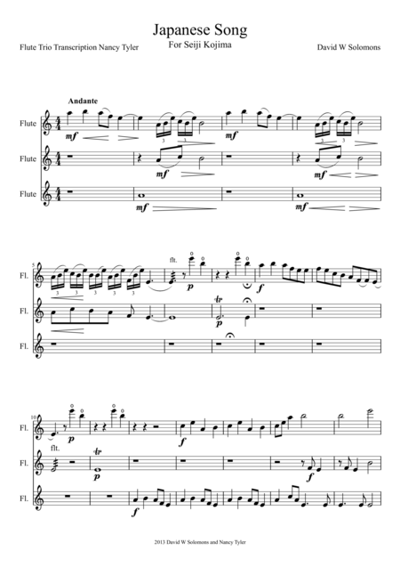 Japanese Song For Flute Trio 3 Standard Flutes Sheet Music