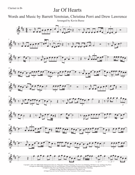 Free Sheet Music Jar Of Hearts Easy Key Of C Clarinet
