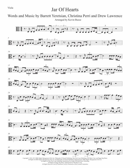 Free Sheet Music Jar Of Hearts Easy Key Of C Viola