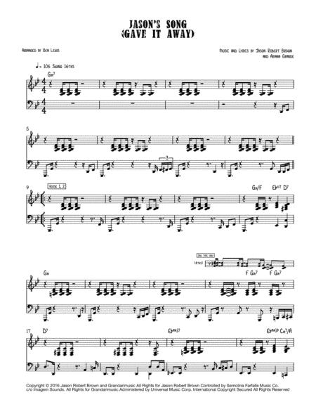 Free Sheet Music Jason Song Gave It Away Piano Part Inc Solo