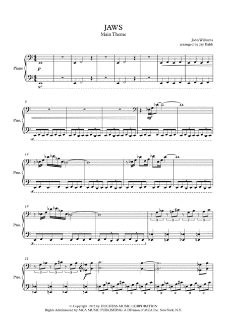 Free Sheet Music Jaws Piano Solo