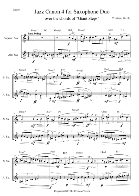 Jazz Canon 4 For Saxophone Duo Sheet Music