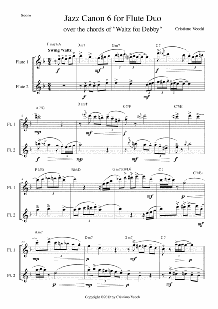 Free Sheet Music Jazz Canon 6 For Flute Duo