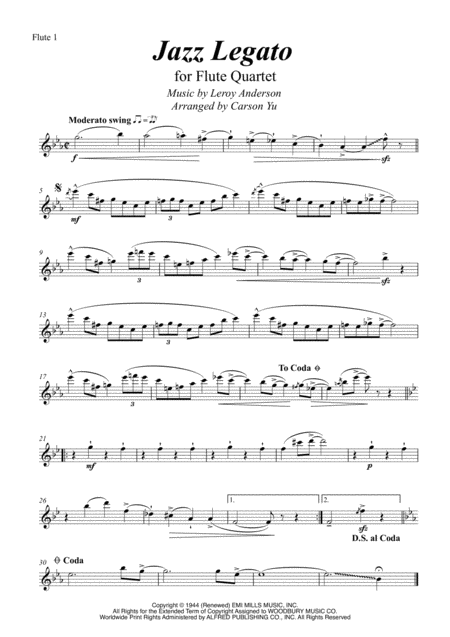 Jazz Legato For Flute Quartet 4 C Flutes Sheet Music