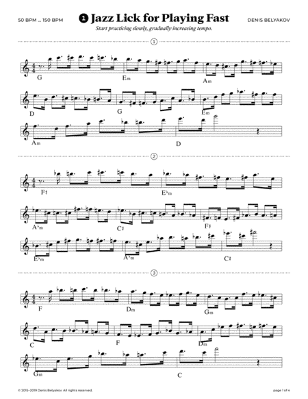 Free Sheet Music Jazz Lick 1 For Playing Fast