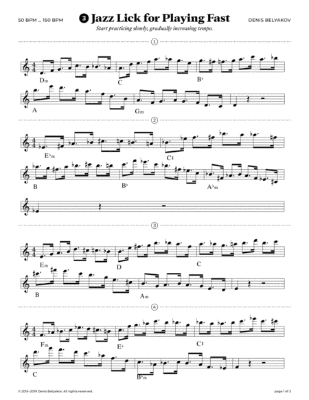 Free Sheet Music Jazz Lick 3 For Playing Fast
