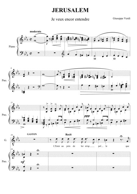 Je Veux Encore Entendre Jerusalem Sheet Music